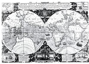 World Map; Vera Totius Expeditionis Nauticae, charting the circumnavigation of the globe by Sir Francis Drake and Thomas Cavendish c.1595